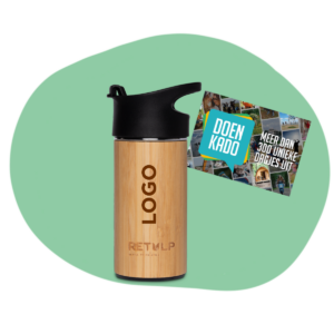 Retulp thermos bamboe koffiebeker en cadeaubonnen combinatie geschenkpakket