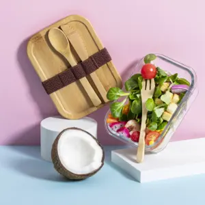 white label glazen lunchbox bamboe