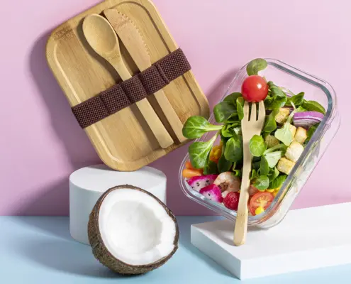 white label glazen lunchbox bamboe