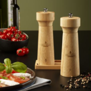 bamboe peper en zout molens graveren met logo