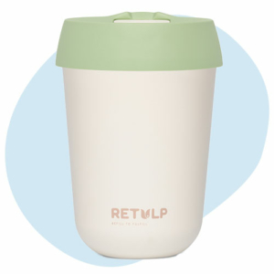 Retulp herbruikbare koffiebeker best getest SUP-wet Travelcup wit met groene dop