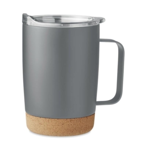 RVS drinkbeker met kurk en handvat - grijs