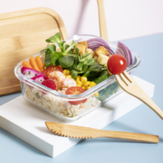 white label glazen lunchbox bamboe