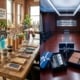 Vergelijking van cadeaus voor startups versus corporate: casual kantoor met eco-producten naast elegante boardroom met luxe items